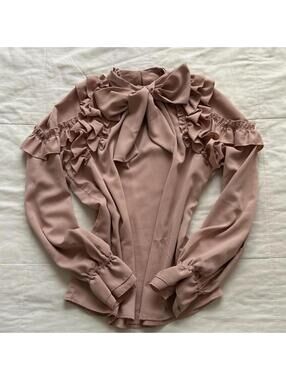 Axes Femme dusty rose Pink Ruffle Bow Neck Blouse Coquette Medium